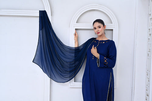 3 Piece Lawn-Cotton (Blue Moon)