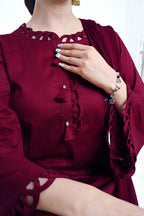 3 Piece Lawn-Cotton (Rose Red)