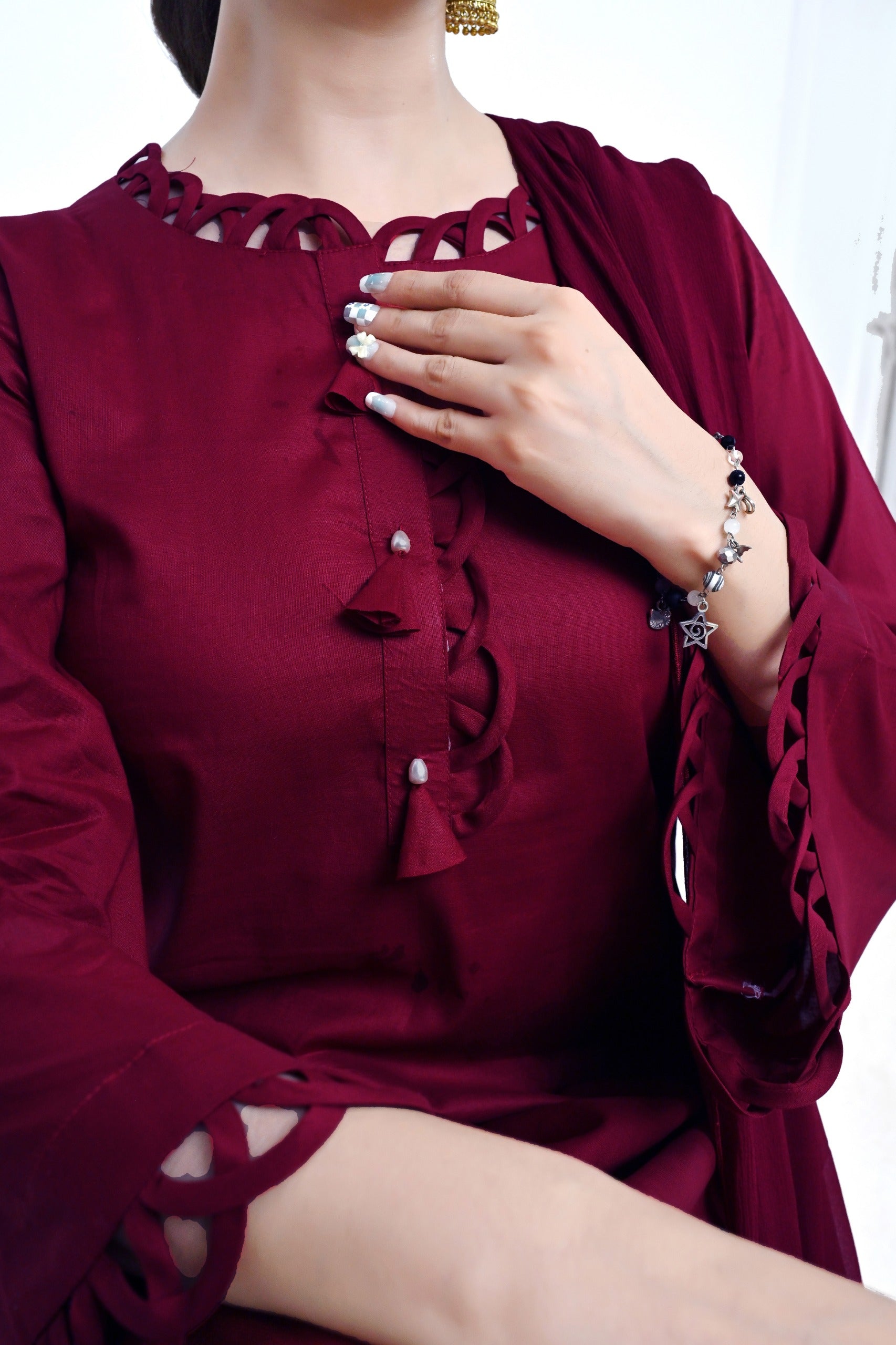 3 Piece Lawn-Cotton (Rose Red)