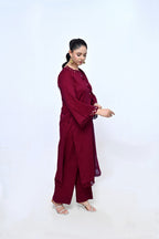 3 Piece Lawn-Cotton (Rose Red)