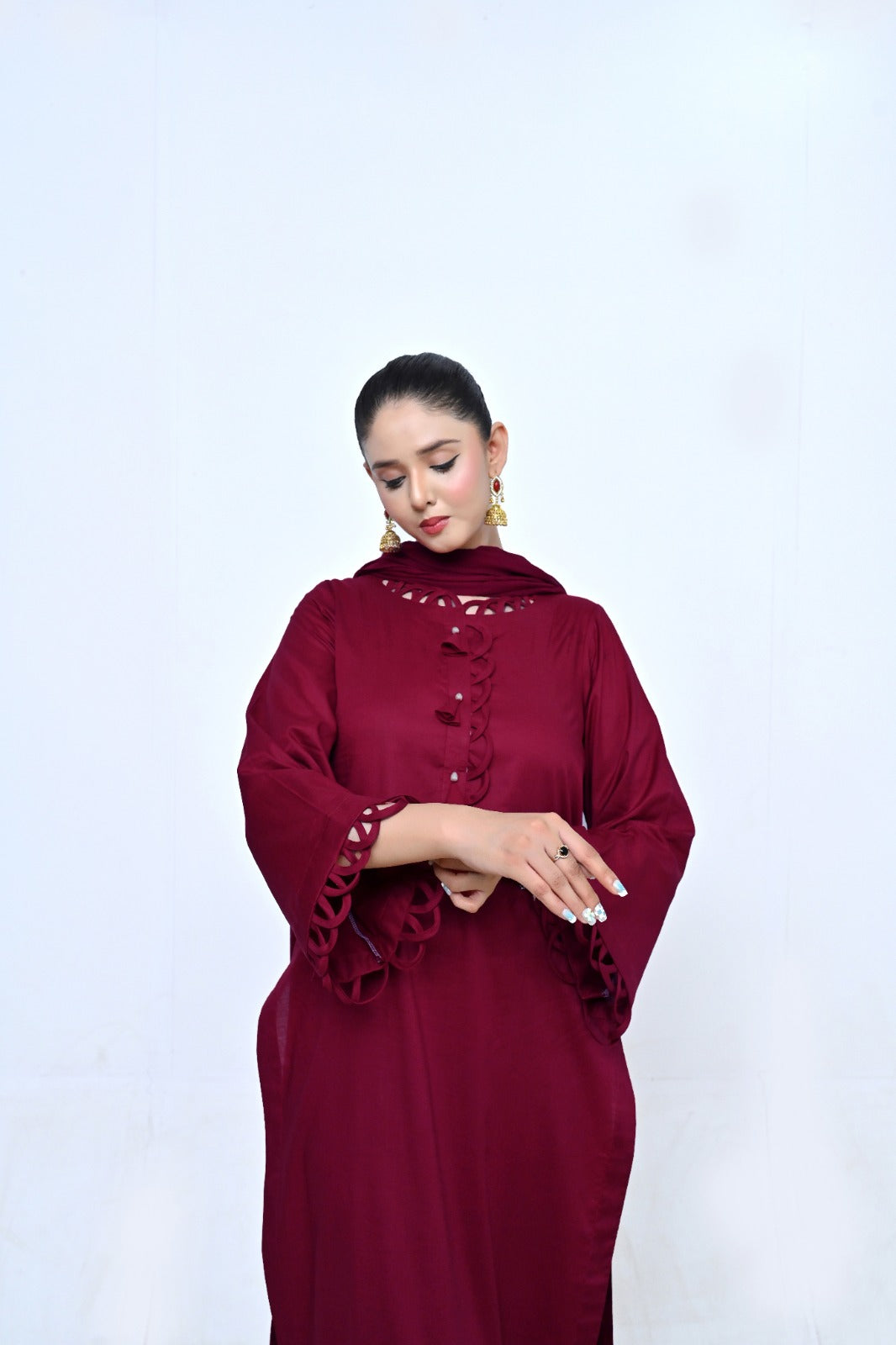 3 Piece Lawn-Cotton (Rose Red)
