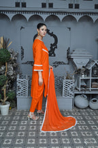 3 Piece Lawn-Cotton (Orange Bloom)