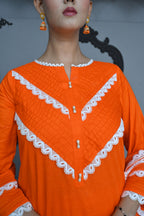 3 Piece Lawn-Cotton (Orange Bloom)