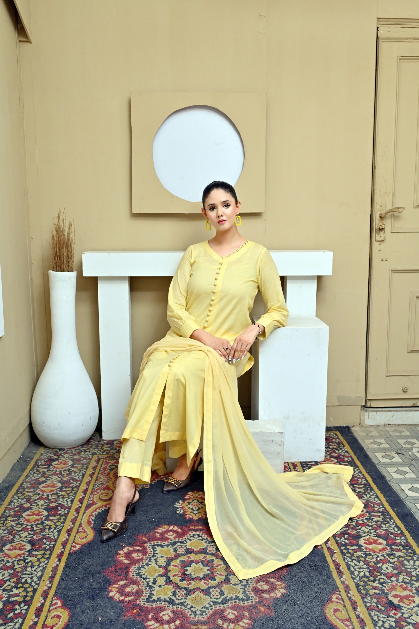 3 Piece Lawn-Cotton (Yellow Glow)