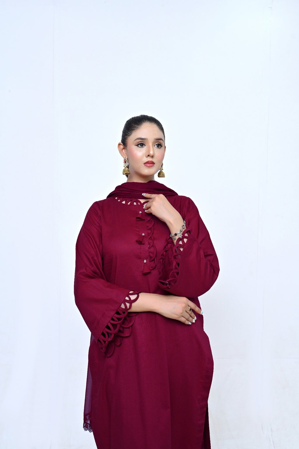 3 Piece Lawn-Cotton (Rose Red)