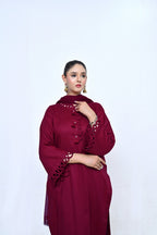 3 Piece Lawn-Cotton (Rose Red)