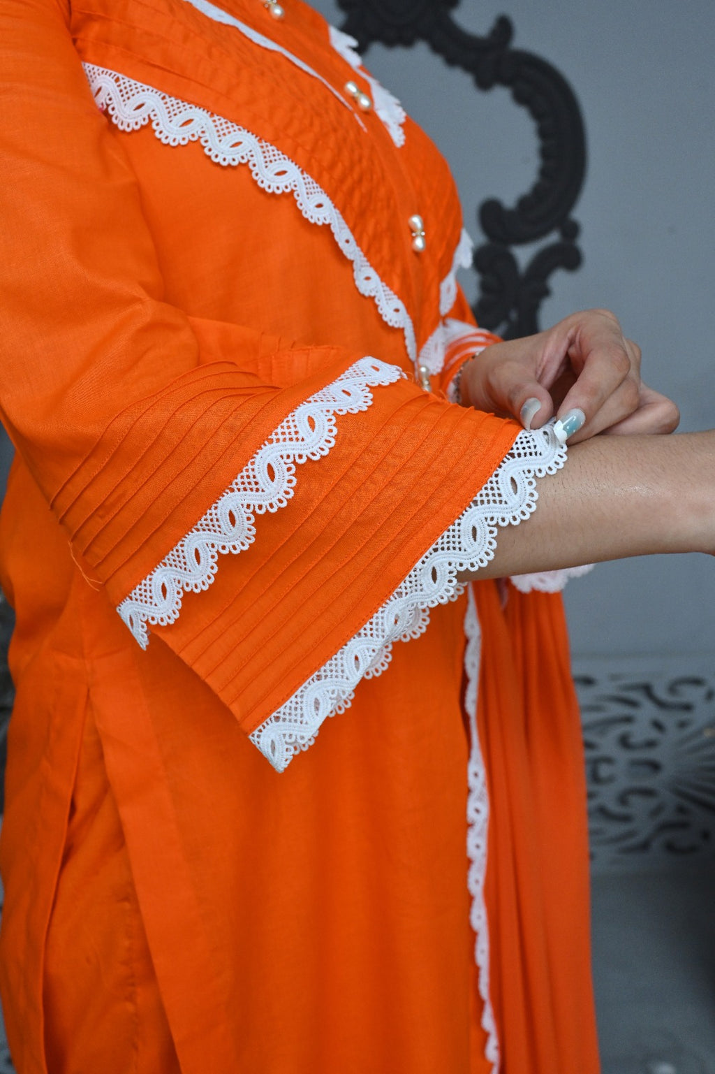 3 Piece Lawn-Cotton (Orange Bloom)